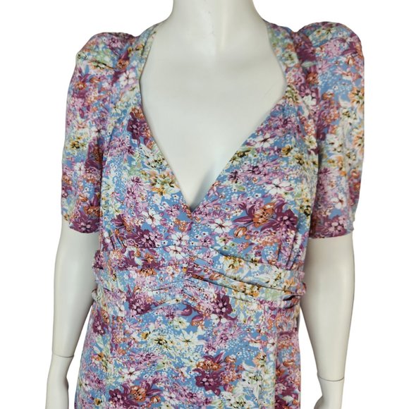 Floret Studios Floral Print Empire Waist Maxi Dress Women's XL Puff Sleeve - Picture 12 of 16